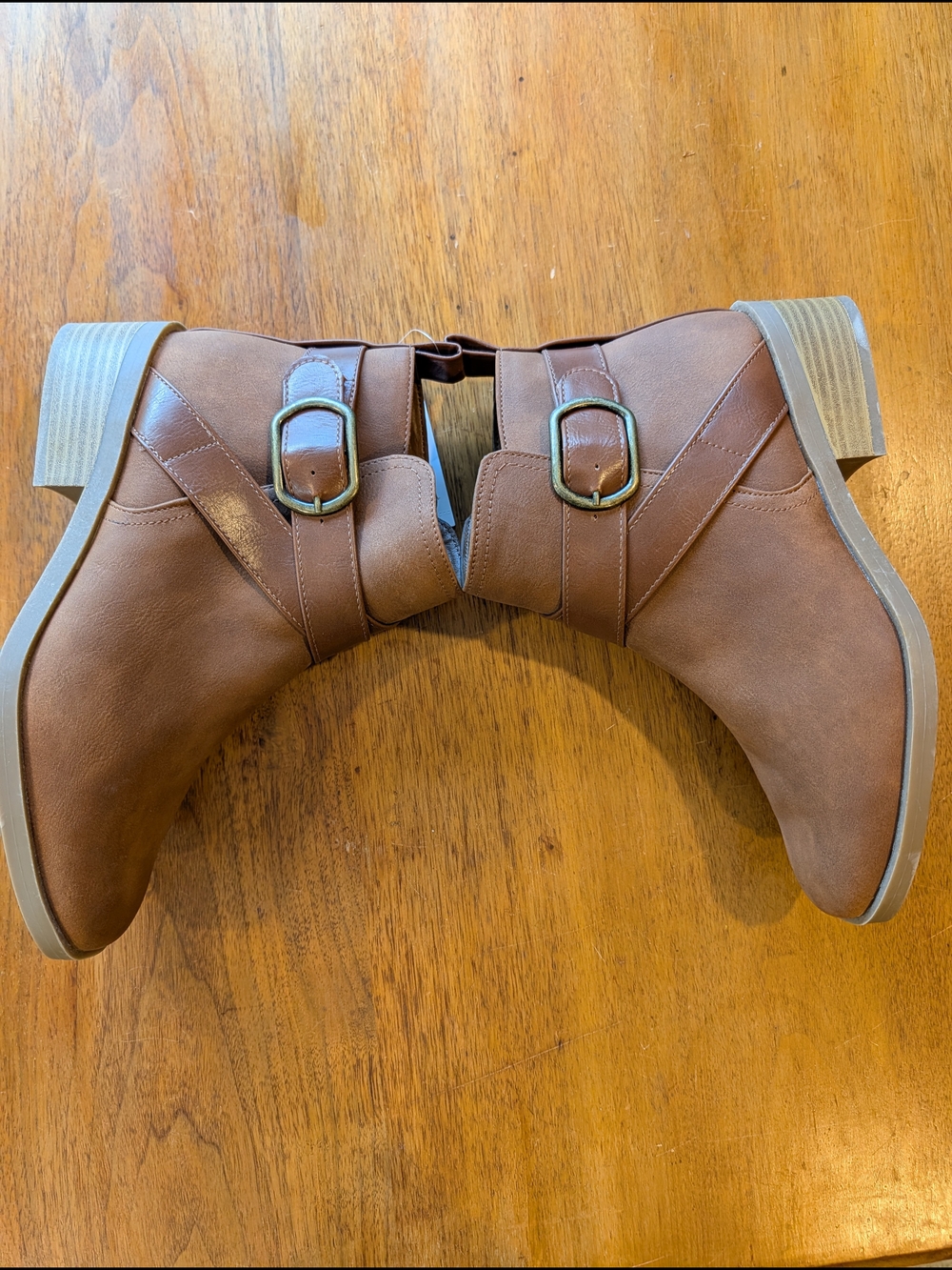 Time and Tru Brown Ankle Booties with Buckle Detail